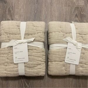 NEW Pottery Barn Cloud Linen Euro Shams Flax Set of 2